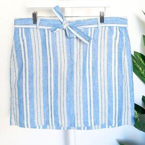 Tommy Hilfiger Blue & White Striped 100% Linen Mini Skirt w Belt / Tie Size 14